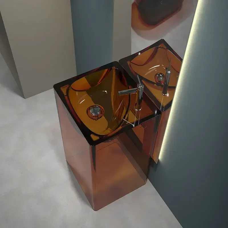 حوض غسيل يدوي من الراتنج الأكريليك CHKJ، حوض غسيل يدوي بقاعدة شفافة ملونة وشفافة