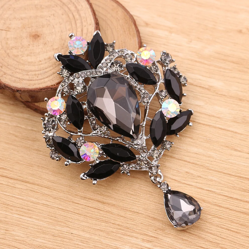 

Luxury Elegant Large Crystal Water-drop Brooches for Women Vintage Fashion Pendant Style Elegant Wedding Pins Party Jewelry