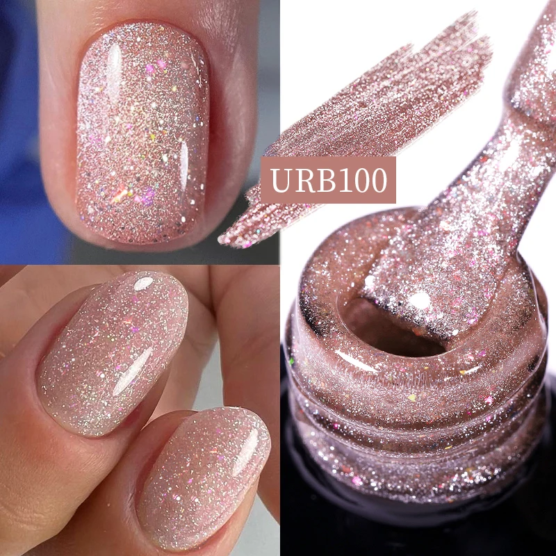 UR SUGAR 7ml Nude Pink Sequins Flakes Hybrid Nail Gel Polish 140 Colors Glitter Semi-permanent Varnish Nail Art Base Top Gel