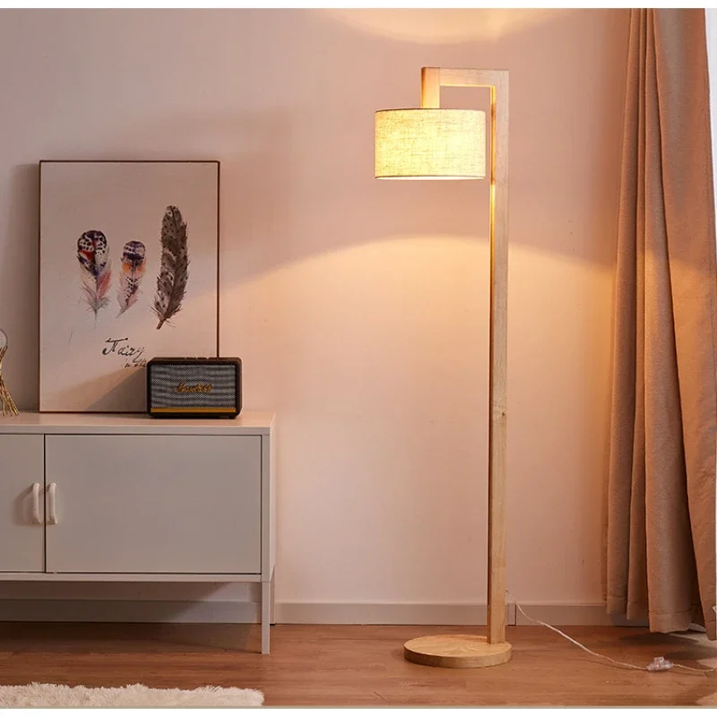 

Vintage Wooden Led Floor Lamps for Living Room Remote Control Dim Bedroom Bedside Lamp Sofa Side Standing Lights Home Decor