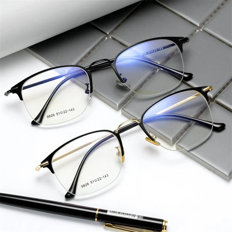 Metal Photochromism Gray Lens Prescription Eyeglasses Women Men Half Frame Square Shortsighted Eyewear 0 -0.5 -0.75 To -6.0