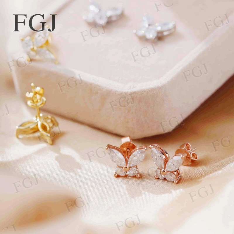

Moissanite Lab Grown Ruby Emerald Sapphire Earrings VVS1 Round Marquise Butterfly Earrings For Women Girls Wedding Jewelry Gifts