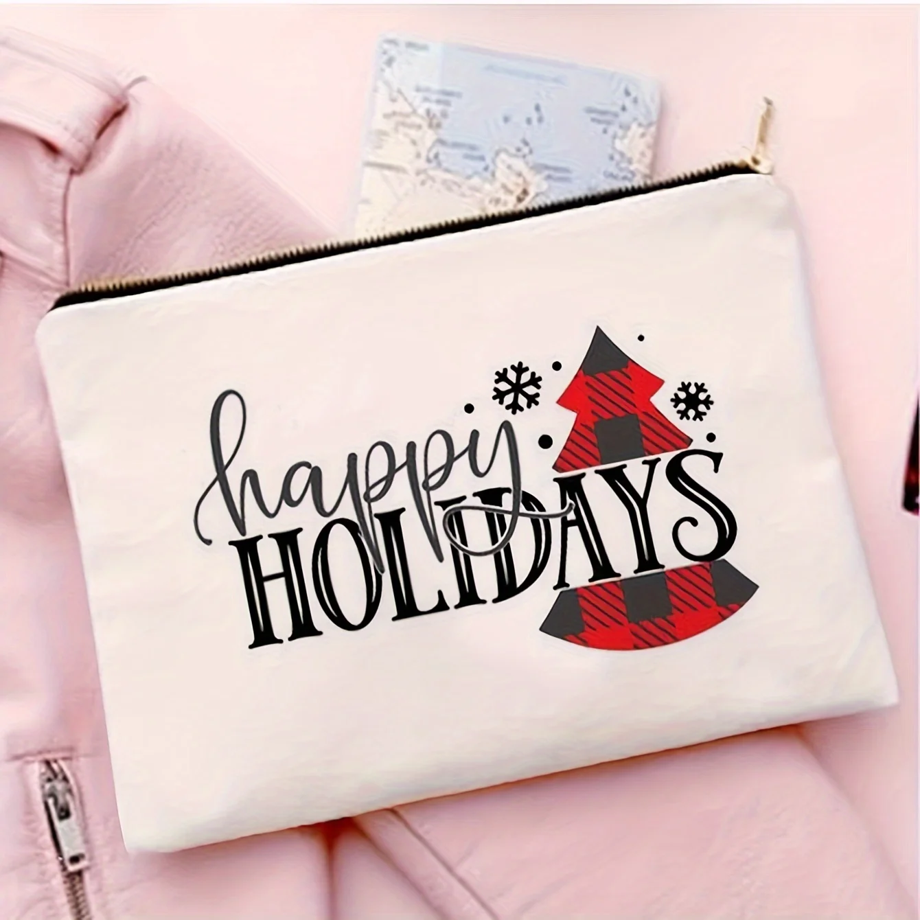 

A Christmas Themed Makeup Bag - Cute Multifunctional Zipper Bag For Women, Jewelry Storage Bag