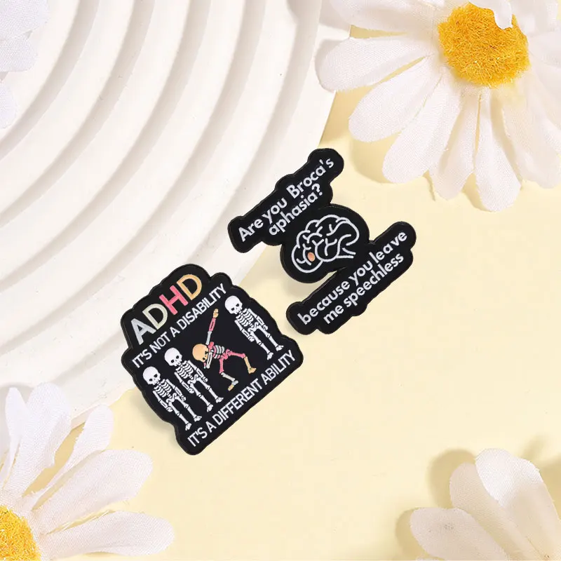 Cute Medical Humor Badge ADHD Skeleton Brain Enamel Pins Fashion Lapel Metal Brooches Backpack Clothes Jewelry Gift for Friends