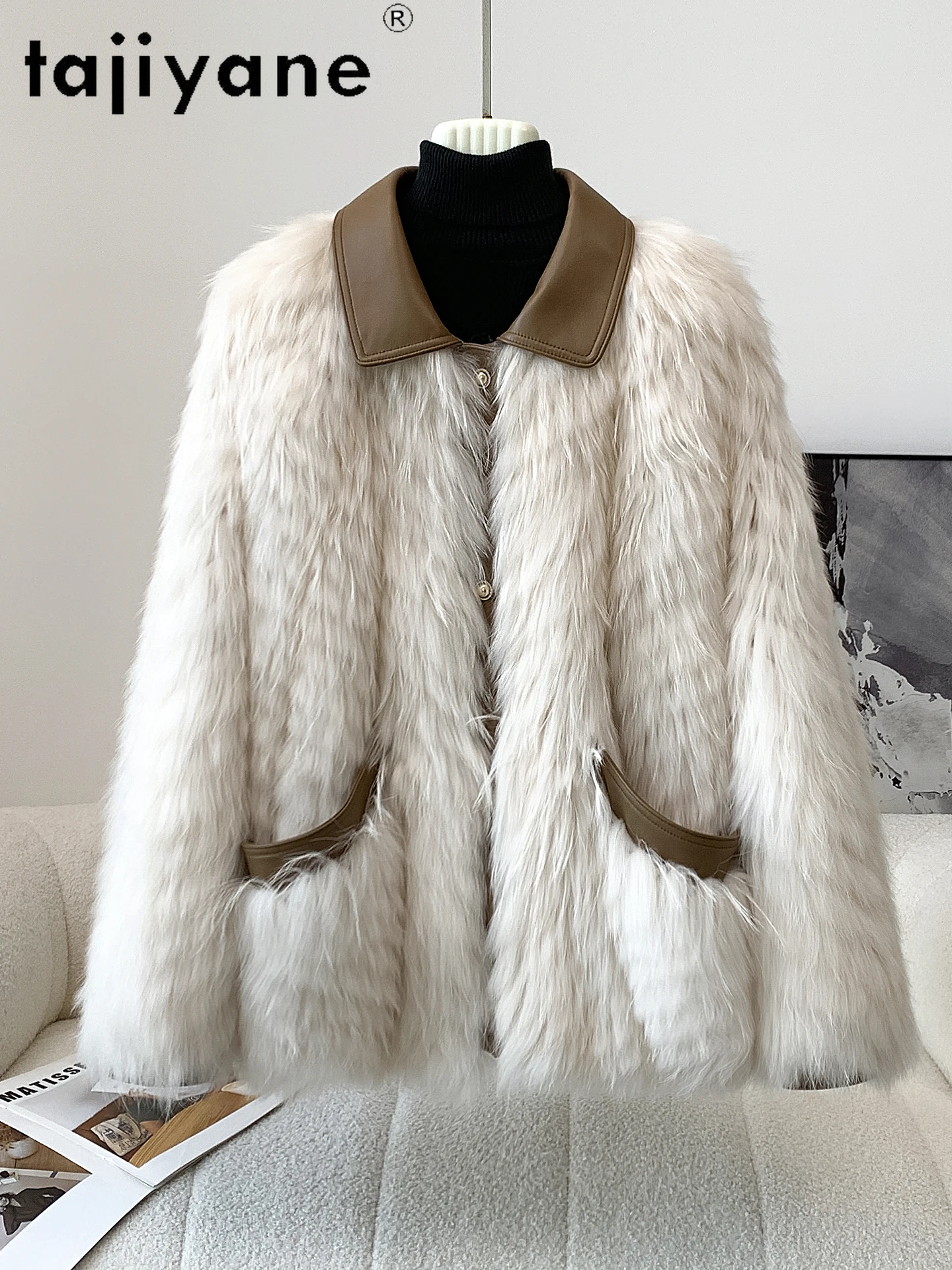 TAJIYANE 100% Real Raccoon Fur Sheepskin Leather Jacket Women Stylish Coat Superior Quality 2025 Winter Ladies Clothes fourrure