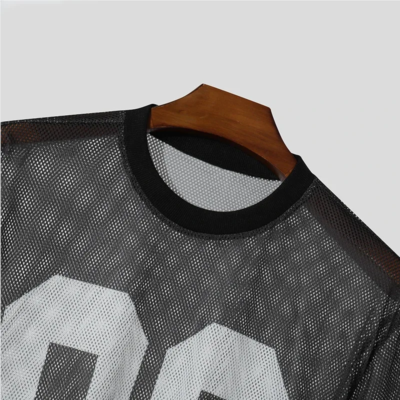 Herren 80 Nummer Bedrucktes Mesh T-Shirt Lässiges Kurzarm-Rundhals-Shirt Durchsichtiges Streetwear Übergroßes Fußball-Trikot-Stil Oberteil – Detail 6