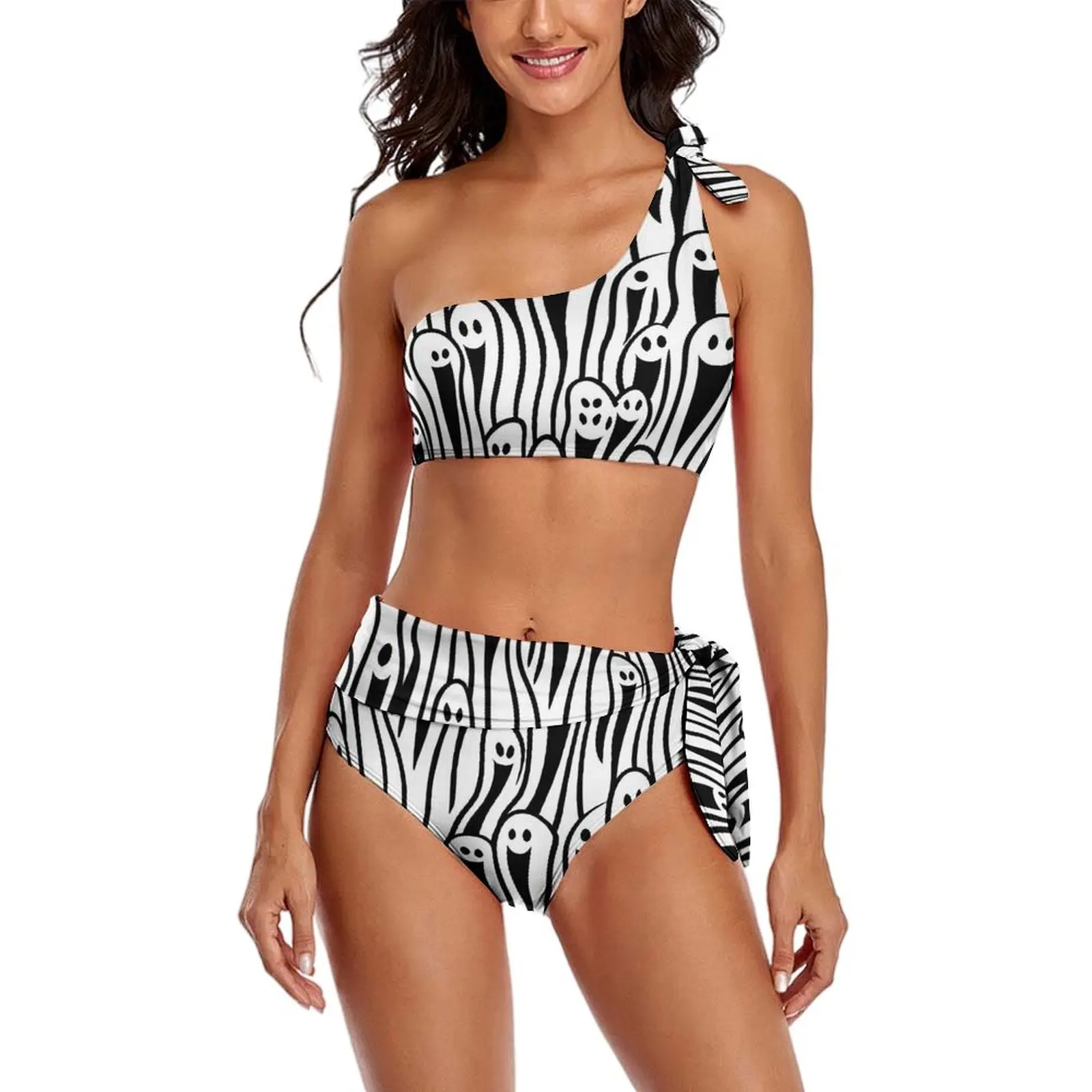 

Sexy Happy Haunts Print Bikinis Set Funny Ghosts Stylish Bikini Swimsuit High Waist Swimwear Sport Custom Swimsuits