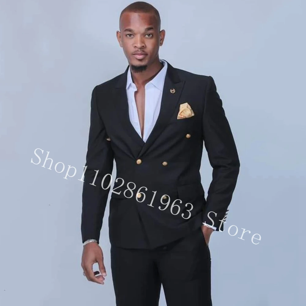 

New Arrival Men Suits Slim Fit Peak Lapel Double Breasted 2 Pieces Best Men Groom Tuexdos For Wedding Blazer Pants Costume Homme