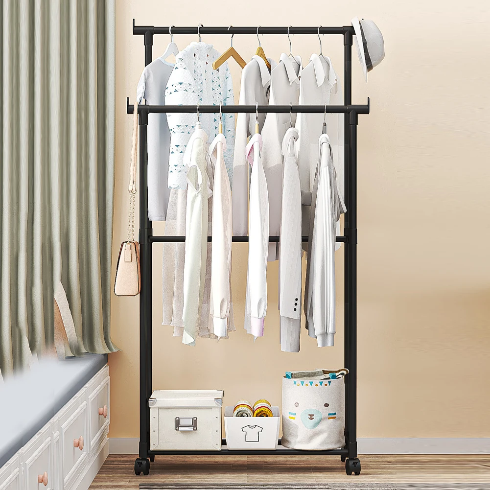 

Double Rods Garment Rack Rolling Clothes Rack Multifunctional Portable Clothes Organizer Clothes Hanging Rack for Shirt Coat