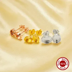 1Pair Keepsake Mother Milk Resin Oval Bezel Studs Earrings Blank Settings,Solid Back Solid 925 Sterling Silver Earrings 1706176