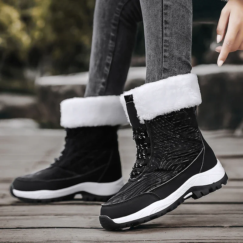 

Winter Snow Boots Women High Top Lace-up Outdoor Warm Soft Plush Hiking Shoes Women Anti-slip Thick-soled Women Shoes
