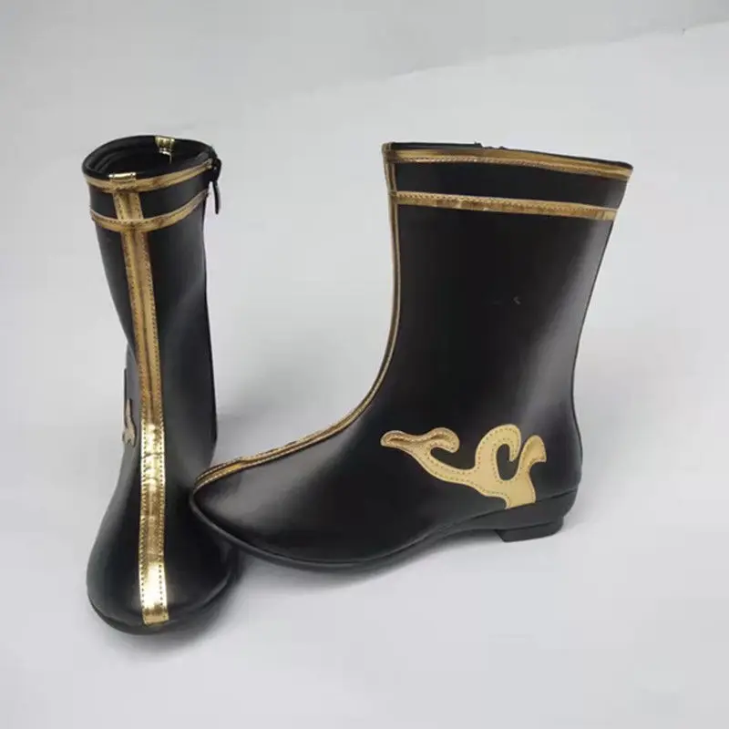 PU Traditional Mongolian Boots For Girl Women Vintage Dance Shoes Black Minority National Stage Performance Accessories