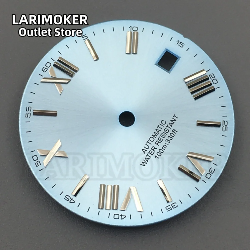 LARIMOKER ساعة الطلب 29 مللي متر الأرقام الرومانية Sunburs الطلب نافذة التاريخ لا مضيئة ل NH35 ETA2824 ميوتا 8215 حركة الملحقات