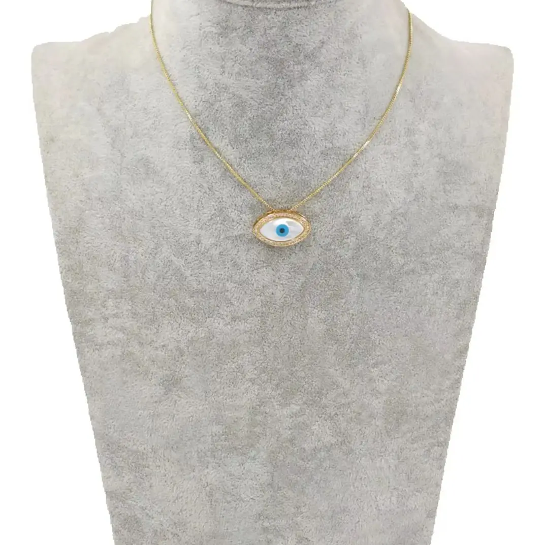 WT-MN971 Lady Fashion Gold Micropave Shell Eye Pendant Necklace Unique Chain Thread Adjustable Box Jewelry Trend