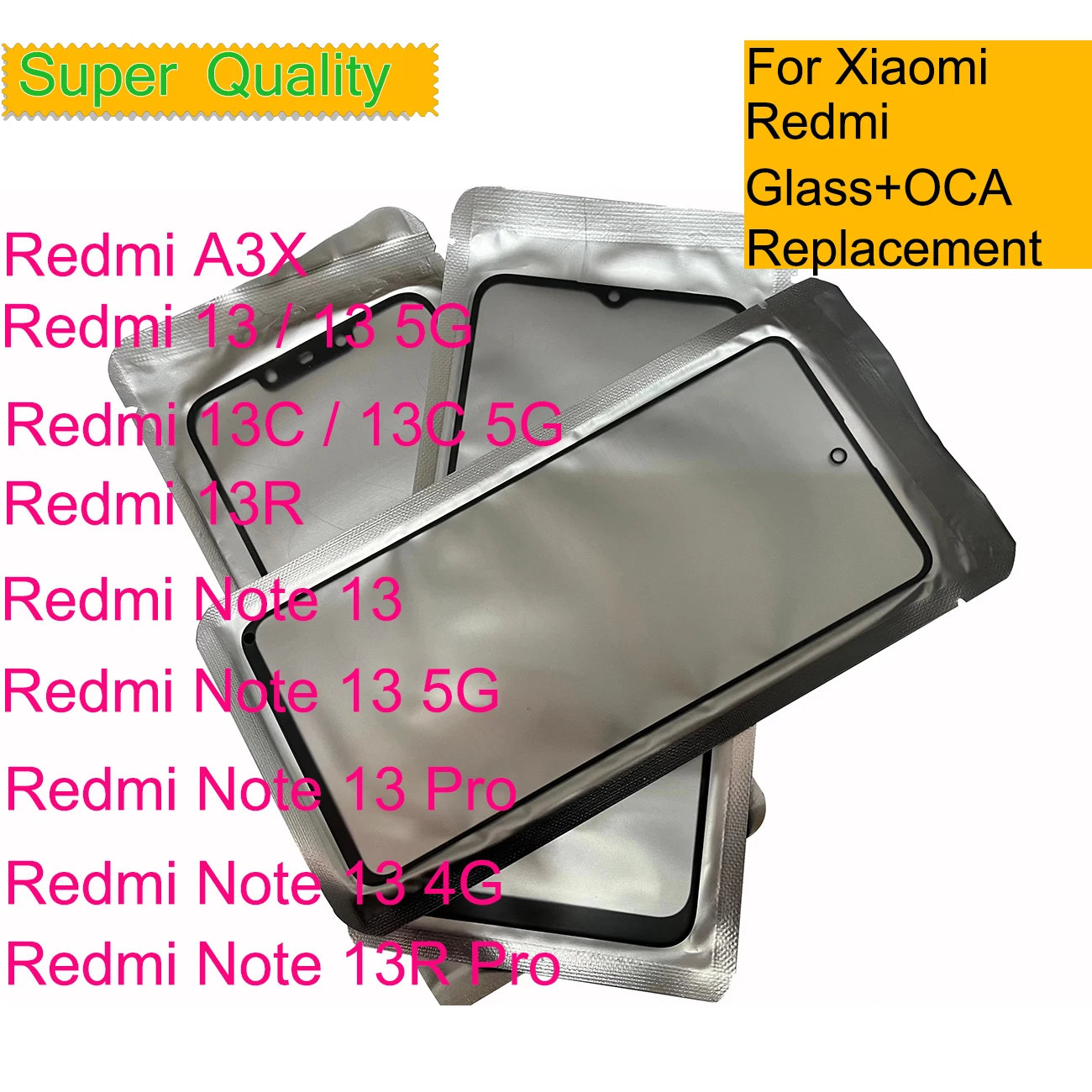 

10Pcs/Lot For Xiaomi Redmi Note 13 Pro 4G Touch Screen Panel Front Outer Glass Lens For Redmi 13 13R 13C 5G LCD Glass With OCA