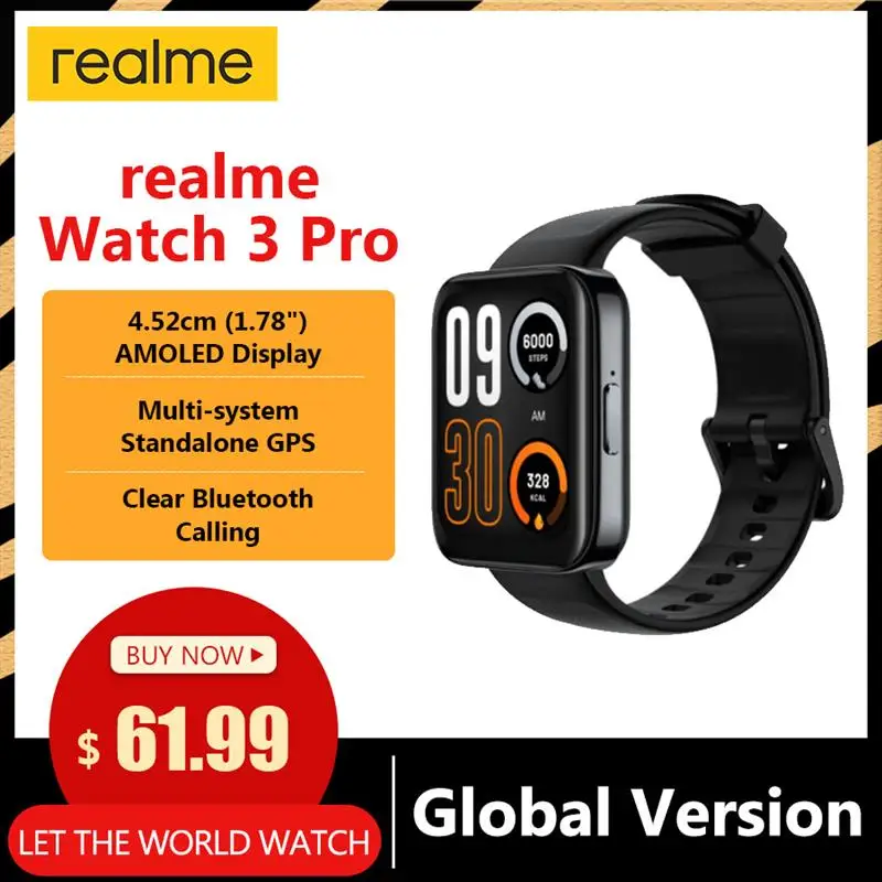 

Новая глобальная версия Realme Watch 3 Pro Смарт-часы 1,78-дюймовый AMOLED-дисплей Многосистема Автономный GPS Bluetooth-вызов