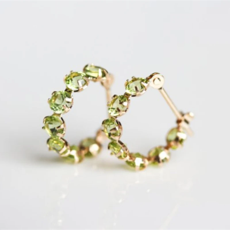 

Original design silver inlaid peridot single row emerald earrings for women fresh style ear buckle fashion marriage jewelry