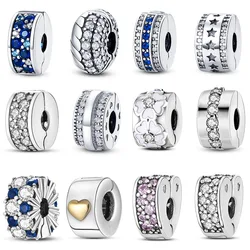 CZ Clip Silver Plated Clear Pave Clip Charm Zircon Beads fit Original MULA Bracelets  Jewelry Making