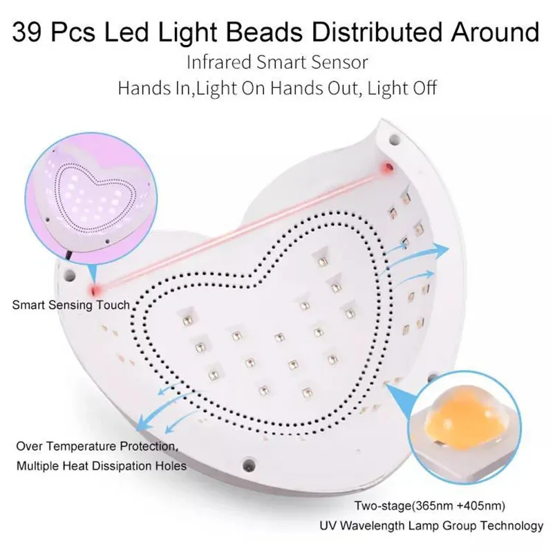 Diamant-Herzform, UV-LED-Nagellampe, niedliches rosa, schnell trocknendes Werkzeug, Hybrid-Pro-Heilung für Maniküre, Pediküre, Heimsalon