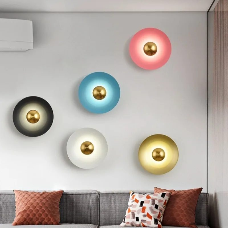 

Nordic Creative Bedroom Bedside Lamp Modern Minimalist Aisle Stair Lights Background Wall Round Led Wall Lamp