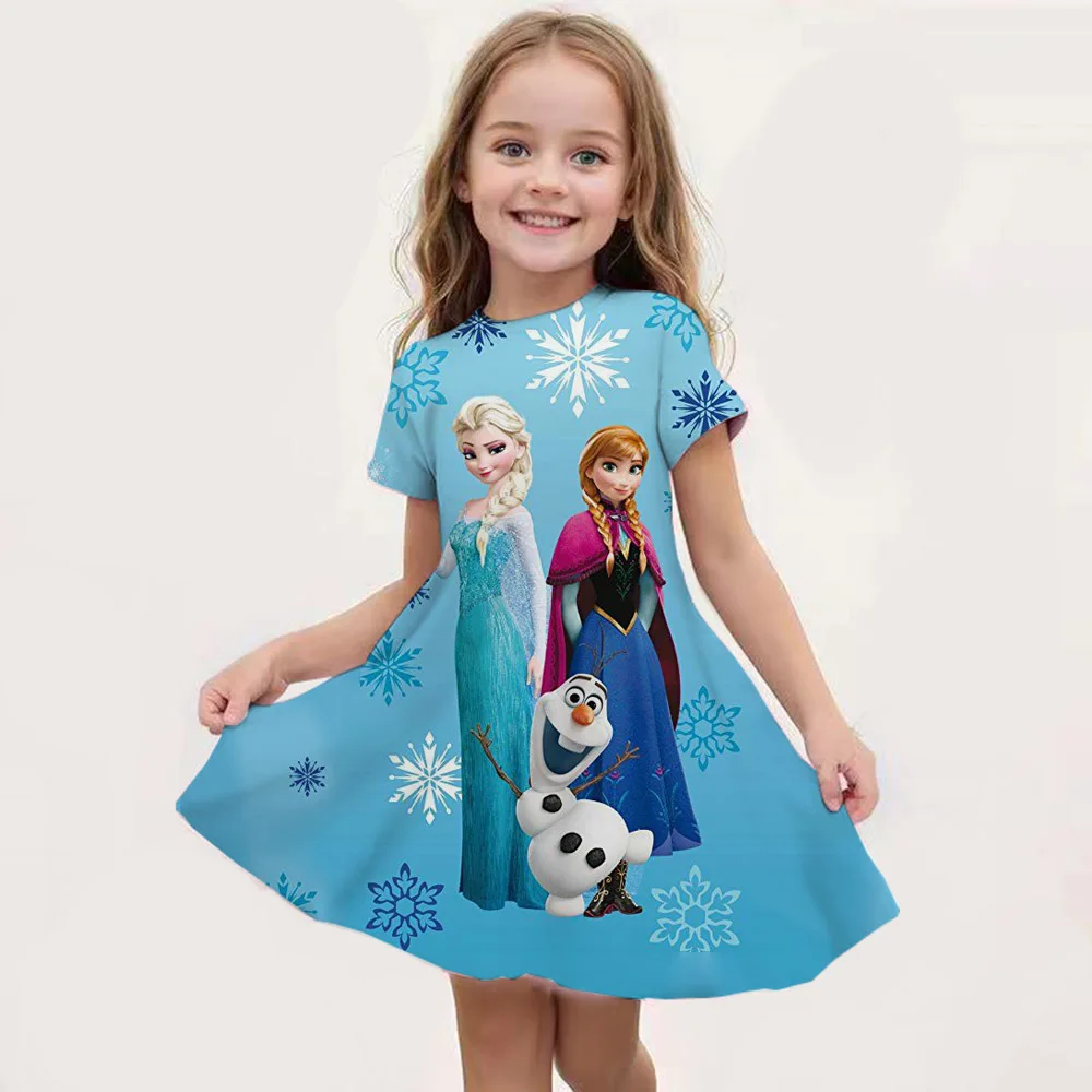 Disney-Robe de soirée princesse sirène pour enfants, robes de maison décontractées pour enfants, bébé fille, manches courtes, nouveau, 3-14 ans, 2024