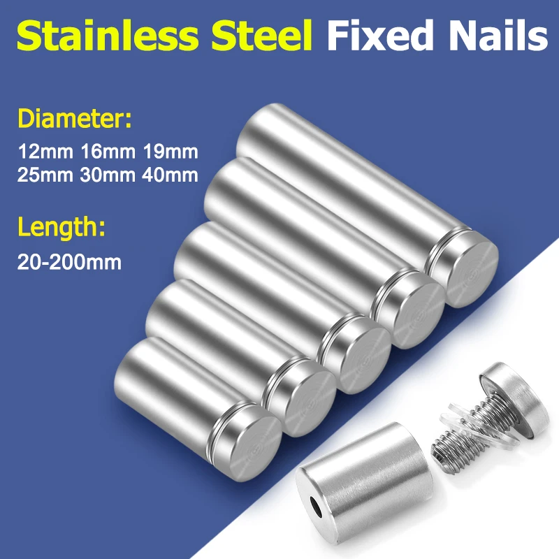 1-21pcs Glass Fasteners 12/16/19/25/30/40mm Stainless Steel Advertising Standoffs Pin Nails Billboard Fixing Screw Hardware Nail