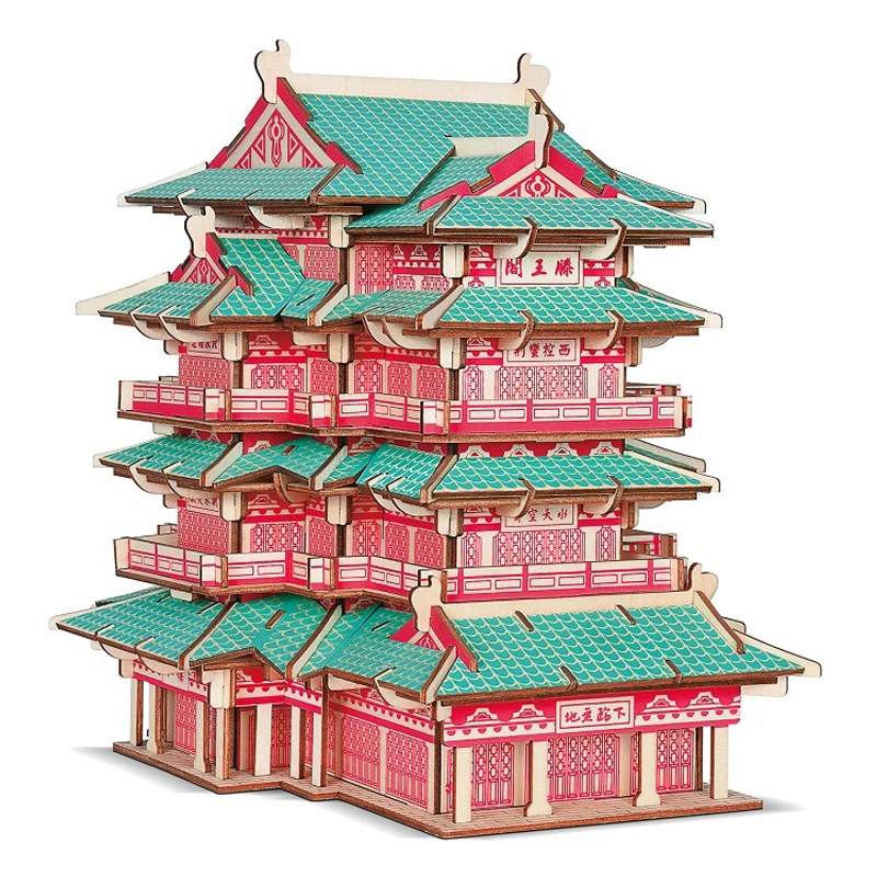 3D Wooden Puzzles Chinese Pavilion DIY Assembly Model Kits Famous Architecture Jigsaw Kids Toys For Children Christmas Gifts