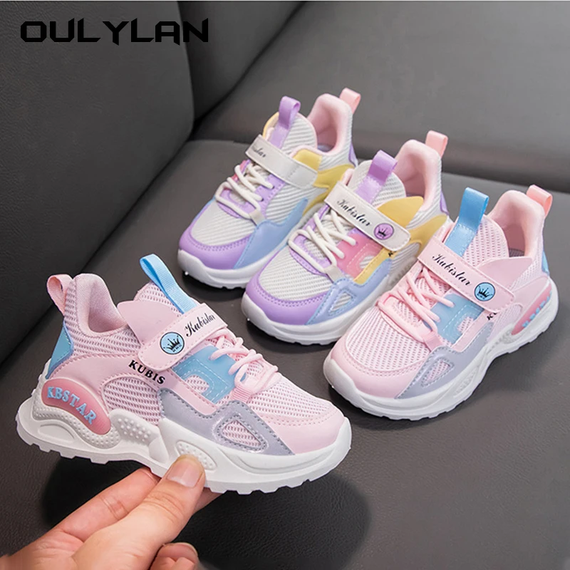 Sepatu kets sekolah anak perempuan, sepatu sneaker anak lembut, sepatu lari kasual Pink anti selip, sepatu musim semi bersirkulasi