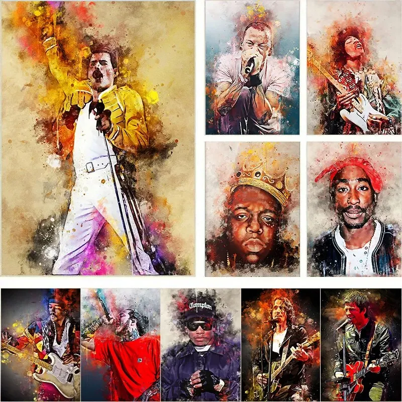 Freddie Mercury  pac Graffiti Wall Art  Rock and Roll Band Singer Star Poster Canvas Painting for Club Living Room Home Decor