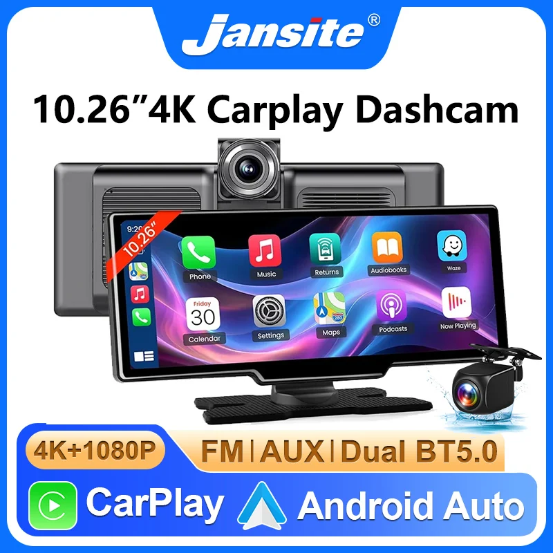 

10.26 inch 4K Dash Cam Wireless Carplay Android Auto GPS Car Monitor Dashboard Car DVR Dual Lens Recording Video Recorder