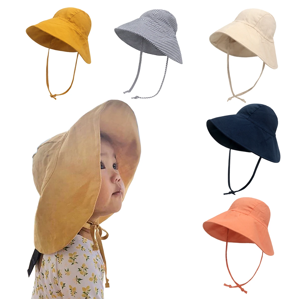 

Summer Baby Sun Hat For Girl Boy Outdoor Big Brim Sun Protection Beach Hat Infant Kids Cotton Bucket Hat 3 Months to 6 Years Old