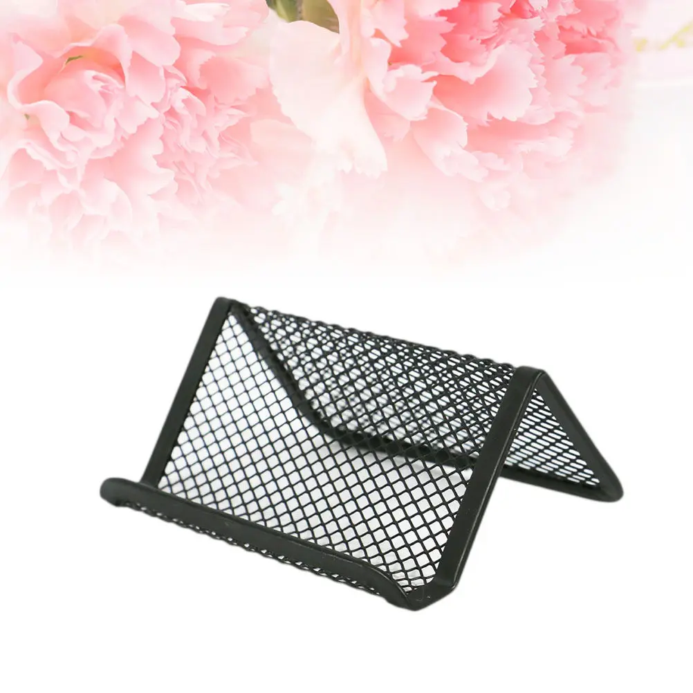 2Pcs Office Business Card Holder Desktop Display Stand Metal Mesh Organizer Stylish Industrial Look for Clean Desk Drawer
