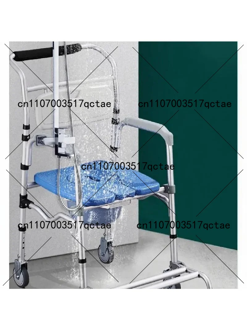 Height Adjustable Commode Chair, Shower Toilet Wheelchair for Bathroom Safety, Elderly & Disabled Aid