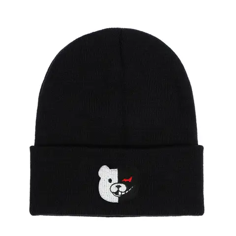 Danganronpa Monokuma 블랙 화이트 베어 니트 모자, 애니메이션, 남성, 가을, 겨울, 비니, 스컬리 모자, 캐주얼 보넷 Gorro Best5