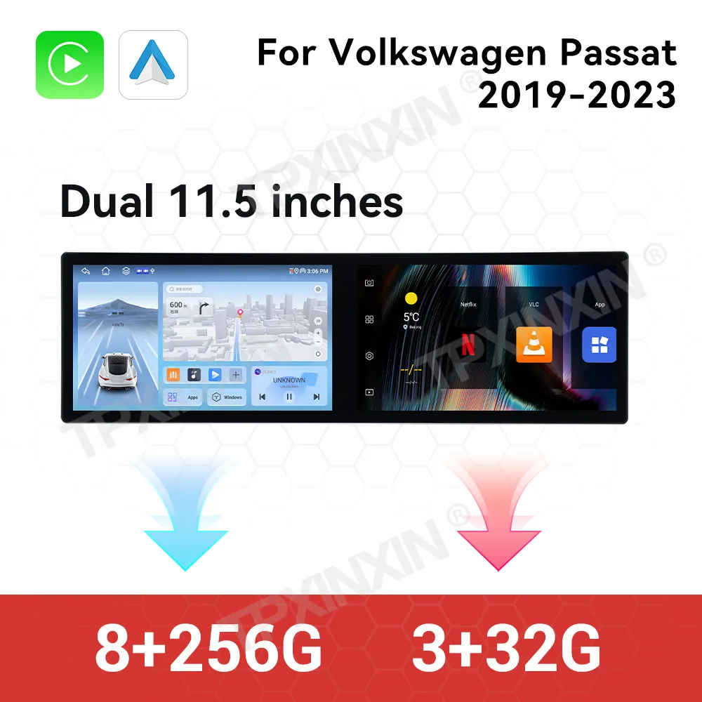 

Для Volkswagen Passat 2019-2023 Android автомобильный радиоприемник мультимедийное видео беспроводной Carplay авторадио стерео GPS навигация головное устройство