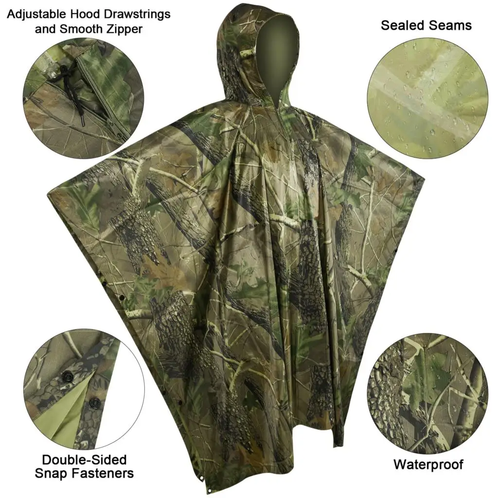 Tactical Raincoat Camouflage Waterproof Rain Coat Awning Birdwatching Camo Suit Shelter Ground Sheet for Hunting Camping Hiking