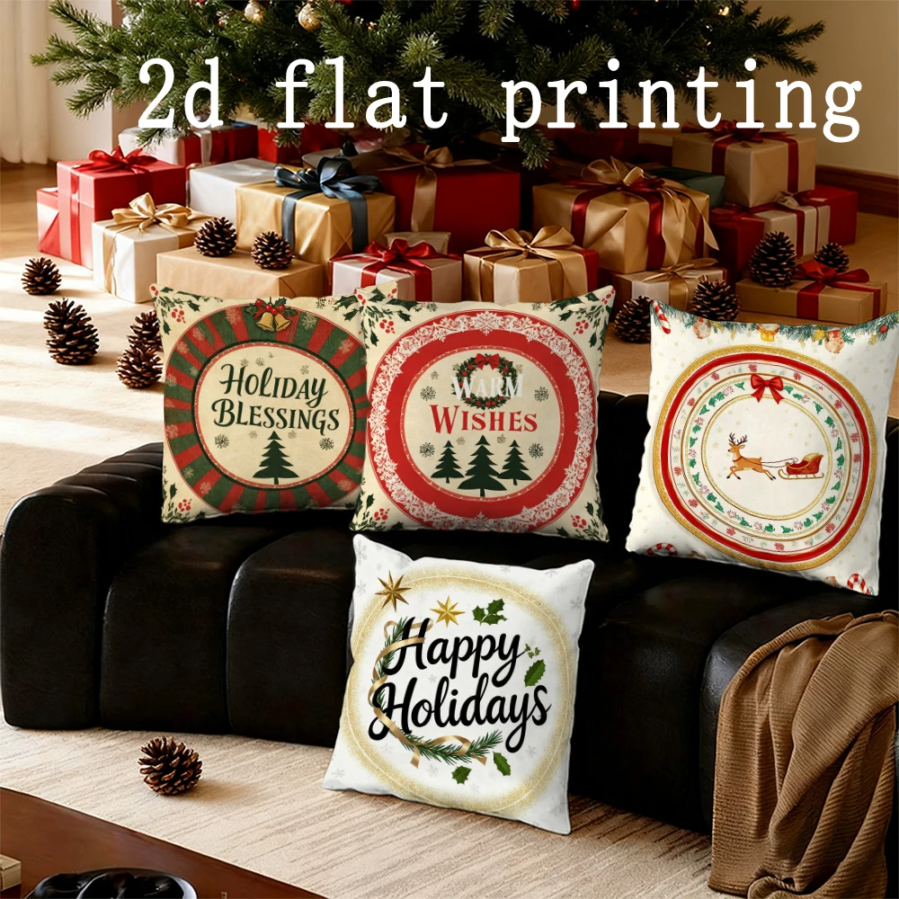 

Home Decor Festive Holiday Wishes Cushion Covers Pattern Cushion Cover Suitable for Sofa Bedroom Car Pillow Cover