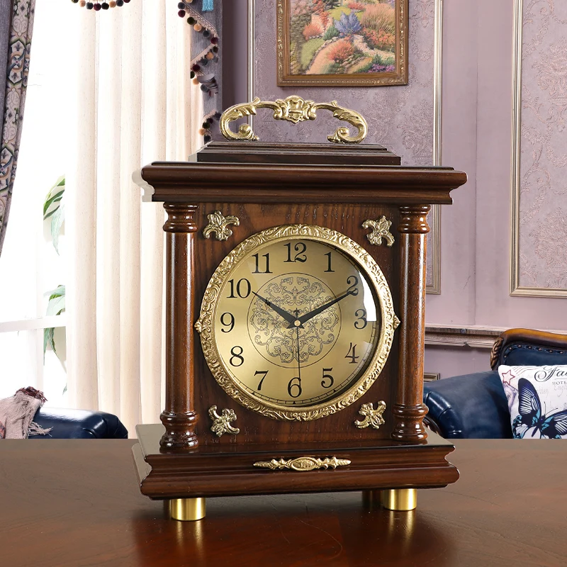 New Chinese-style retro desk clock, living room clock, household pendulum table silent classical clock, table clock decorative p