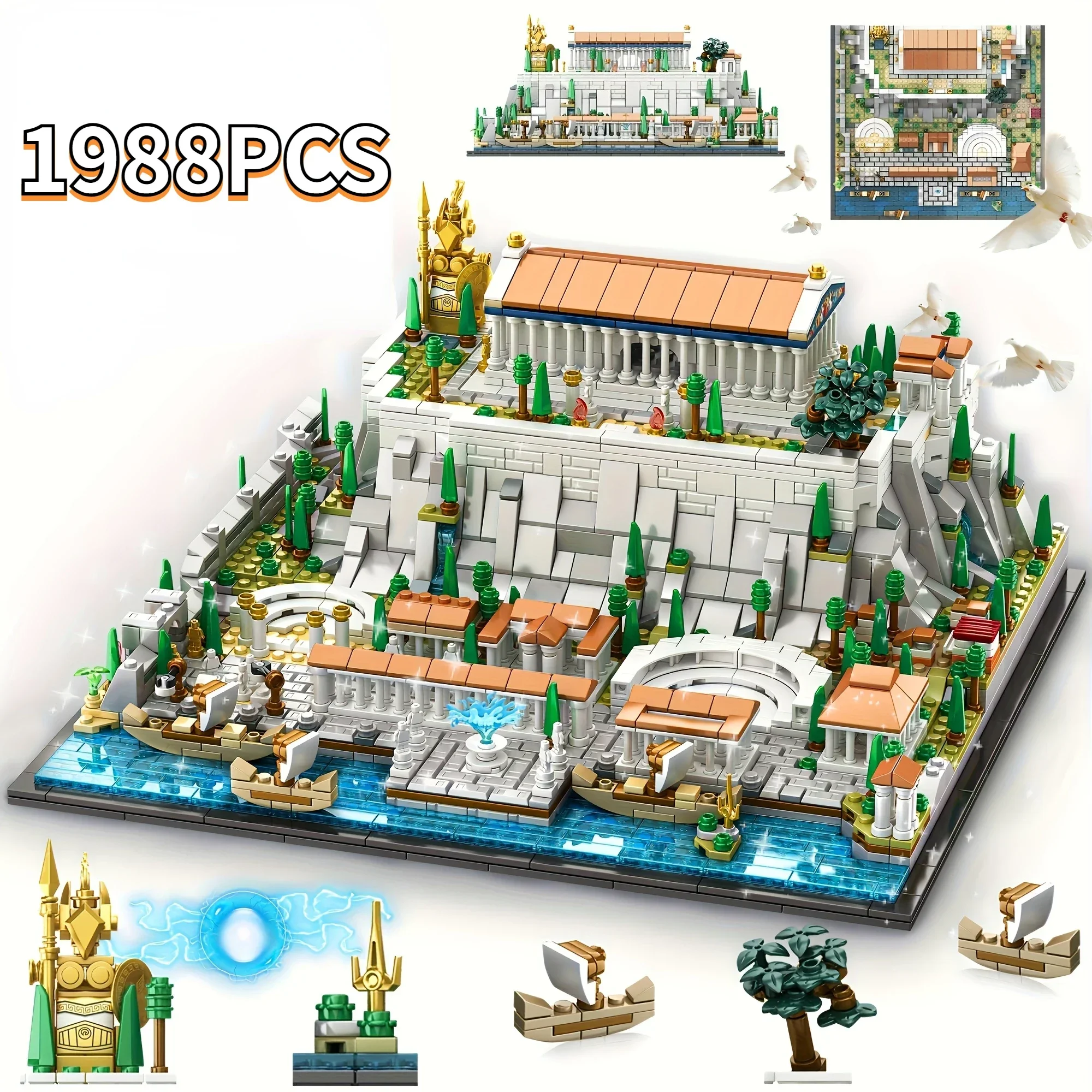 1988PCS MOC Modèle de construction rétro de la Propylée d'Athènes, briques de construction, jouets créatifs à assembler soi-même pour adultes et enfants, cadeau