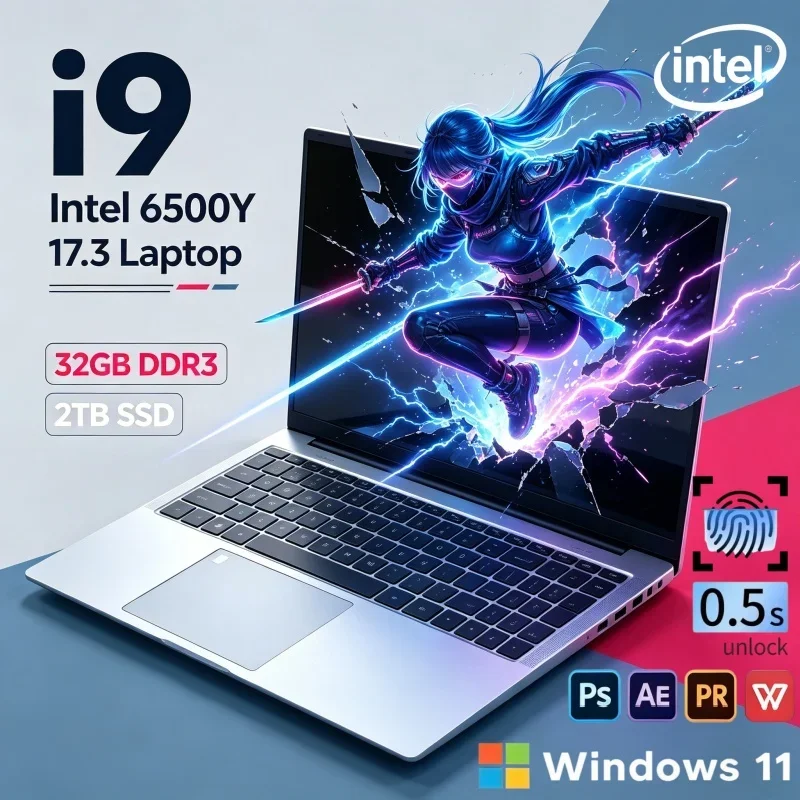 17.3" Hot New Laptop 2026 Intel 6500Y 16GB/32GB 2TB SSD Win11 Ultra Slim Gaming & Office Computer