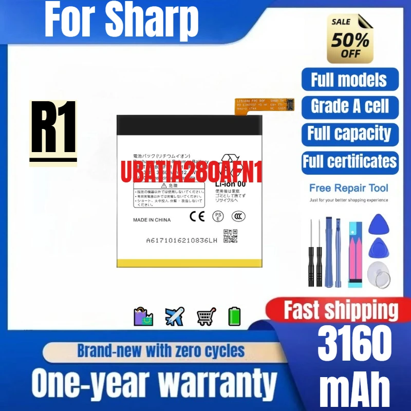 

UBATIA280AFN1 for Sharp R1 Phone Battery 0 Cycle High Quality High Capacity Battery Replacement Bateria Grade A Cell with Tools