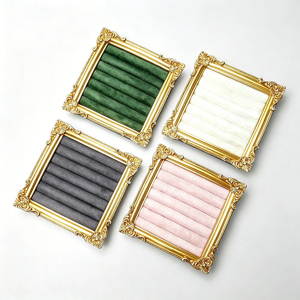 Retro Square Ring Display Stand Jewelry Showcase Tray Wooden Shop Window Decoration Photography Background Props