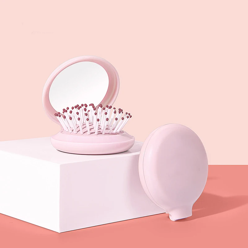 Mini Folding Head Massager Mirror anti-static Styling Accessories Portable Travel Hair Brush Comb Special for real hair wigs