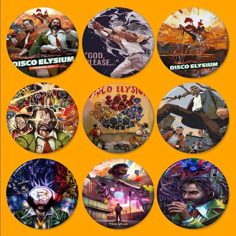 Hot Video Game D-Disco E-Elysium Anime Soft Button Pin Round Metal Badge Lapel Pin Parts Gift Friends Kid Jewelry