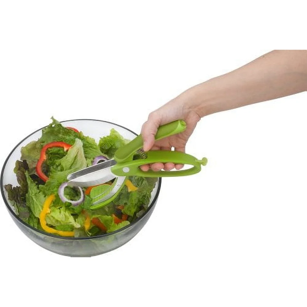 デュアルマイクロセレーションブレード付きトス＆チョップツール、インスタント野菜チョッピング、安全ロック、コンパクト収納、サラダや料理に最適