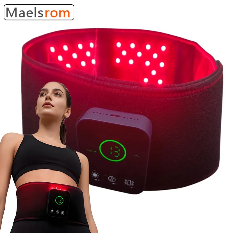 

Red Light Therapy Waist Belt with Vibration Massage and Heating Lumbar Support for Back Pain Relief Home Office Use Adjustable