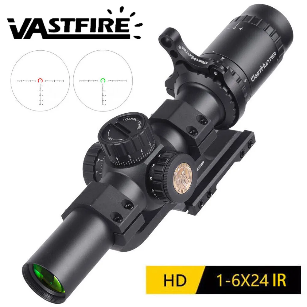 Hunting Rifle Scope HD 1-6X24 IR Optic Sights 20mm Mounts Red/Green Compact Hunting Scope Reticle Wide Field View Optical Sights