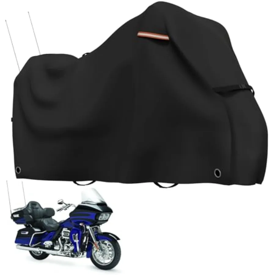 

Motorcycle Covers Waterproof Outdoor Storage for Harley Davidson Touring Models Heavy Duty Cover 110 L x 45 W x 59 H Black