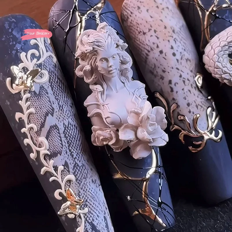 แม่พิมพ์ซิลิโคนทำเล็บ 1 ชิ้น ลายงูสาว 3 มิติ สำหรับงาน DIY ตกแต่งเล็บ เครื่องมือแกะสลักสำหรับช่างทำเล็บมืออาชีพ