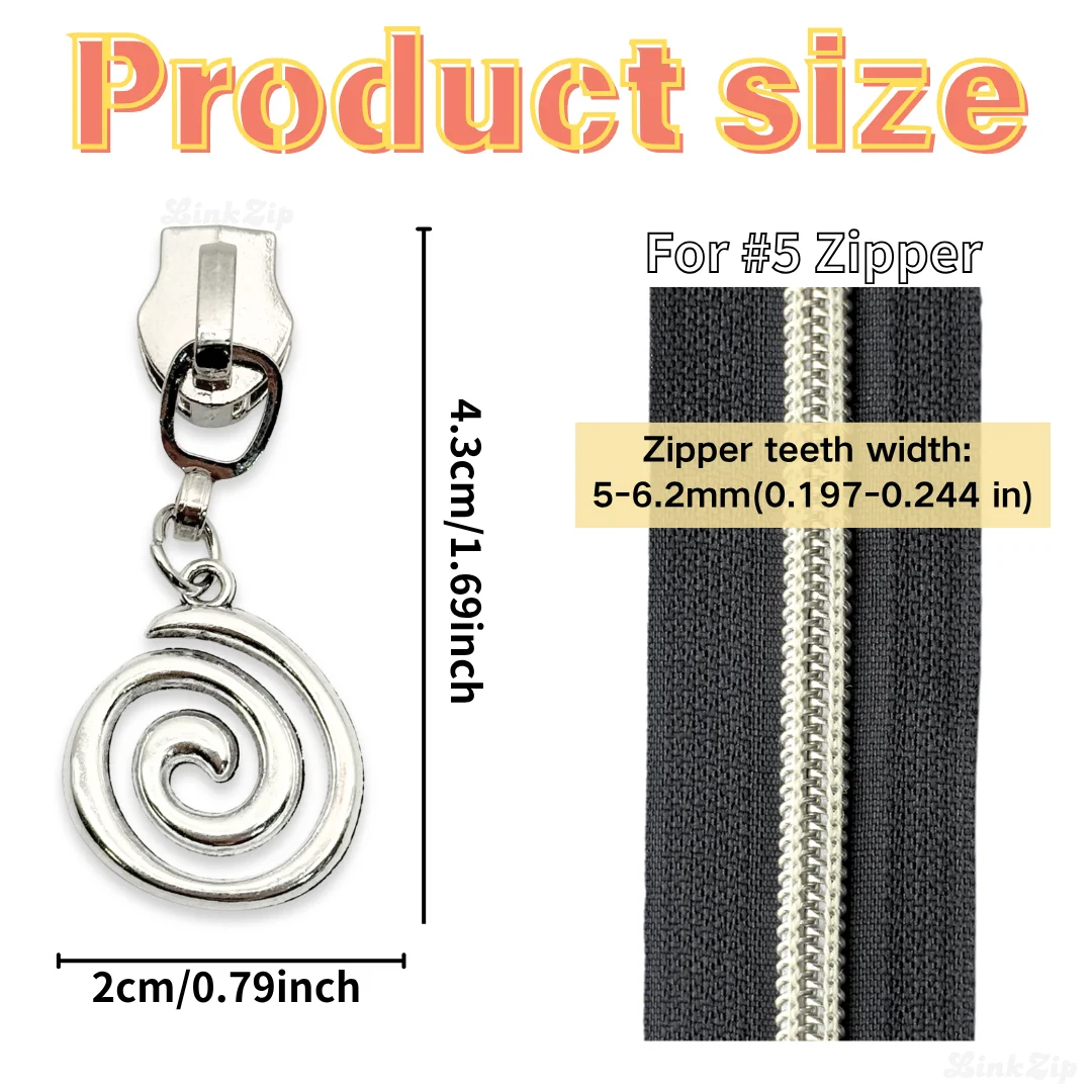 5Pcs #5 nylon zipper pull spiral nylon zipper pull is suitable for sewing bags, clothing, multi-color fashion all-match